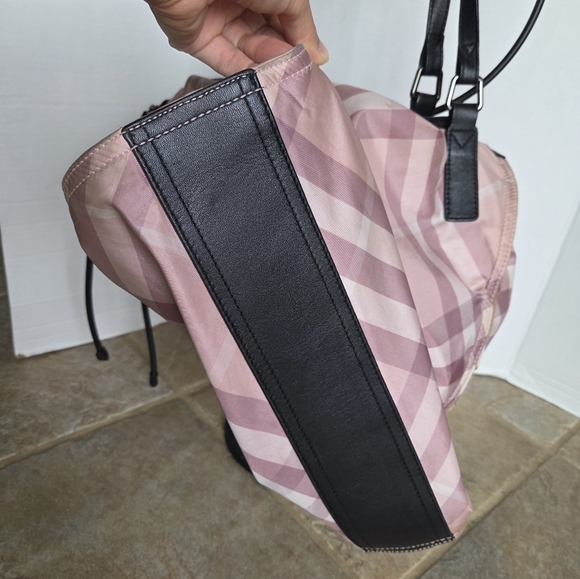 Burberry Nylon And Leather Nova Check Pink Plaid Tote Bag - Picture 15 of 17